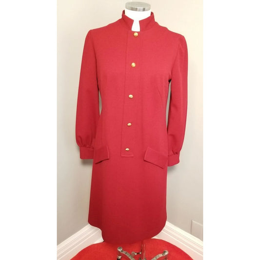 70s Vintage Deep Red Shift Dress, Buttons and Pockets - M