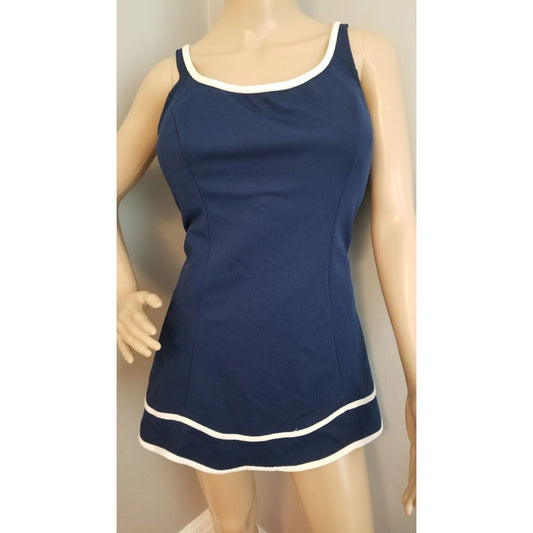 70s Vintage Robby Len Navy & White Swim Dress - XXL