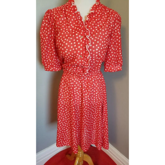 80s Vintage Rockabilly Red and White, Heart / Polka Dot Dress by Blair - M