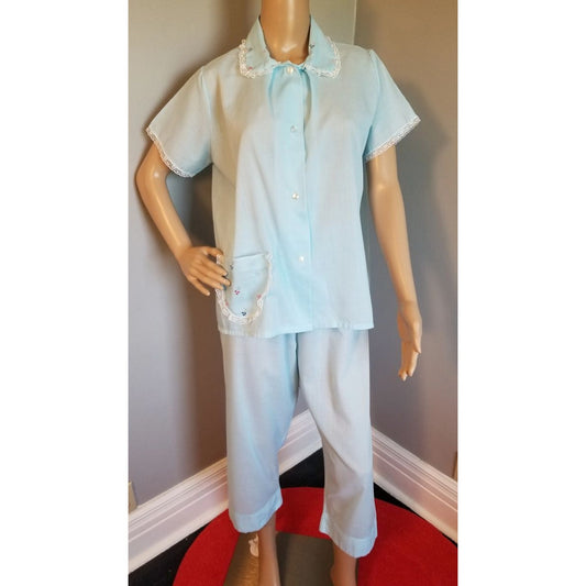 60s Vintage Katz Baby Blue Summer Weight PJ's - M