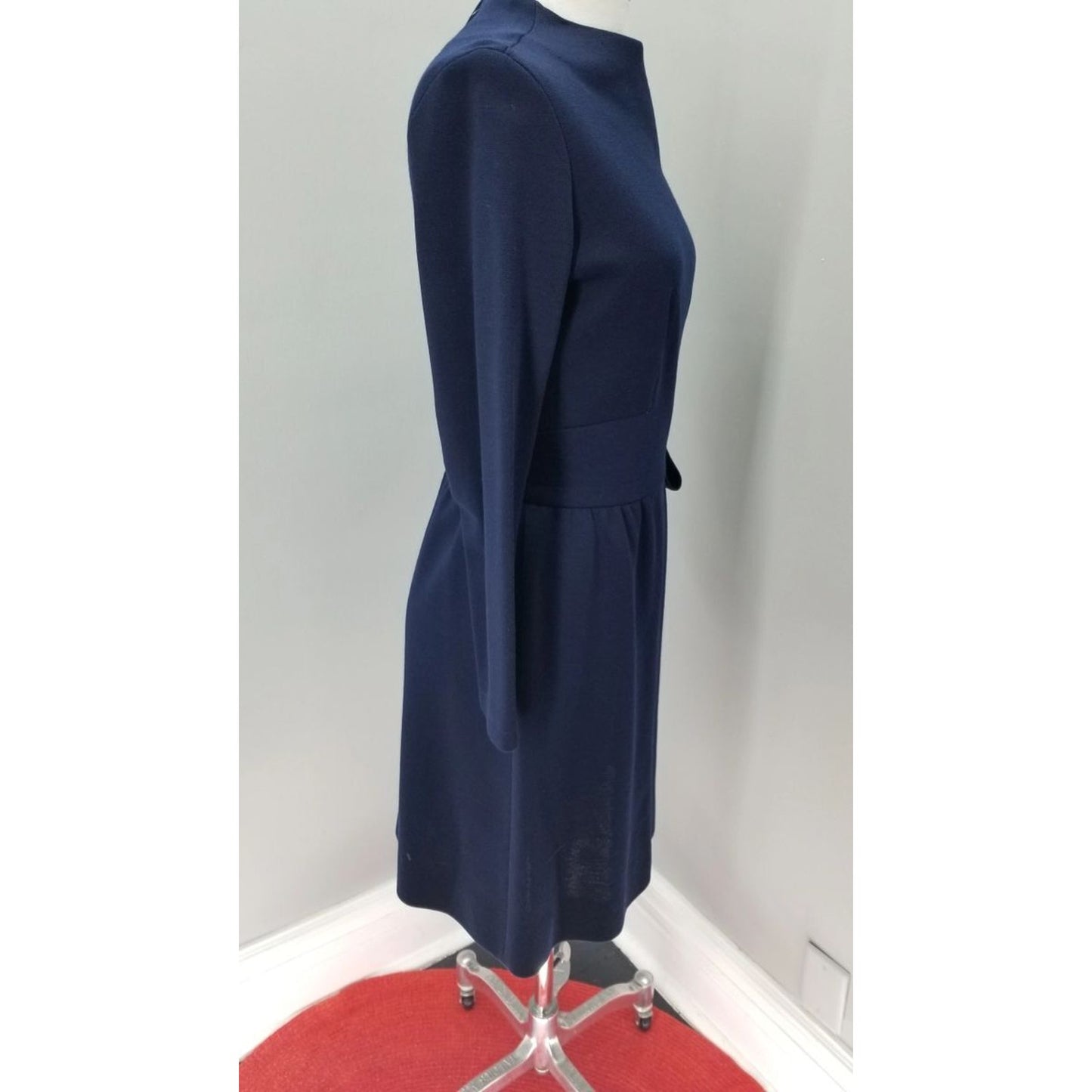 60s Vintage Jonathan Logan Navy Blue Wool Knit Dress - M
