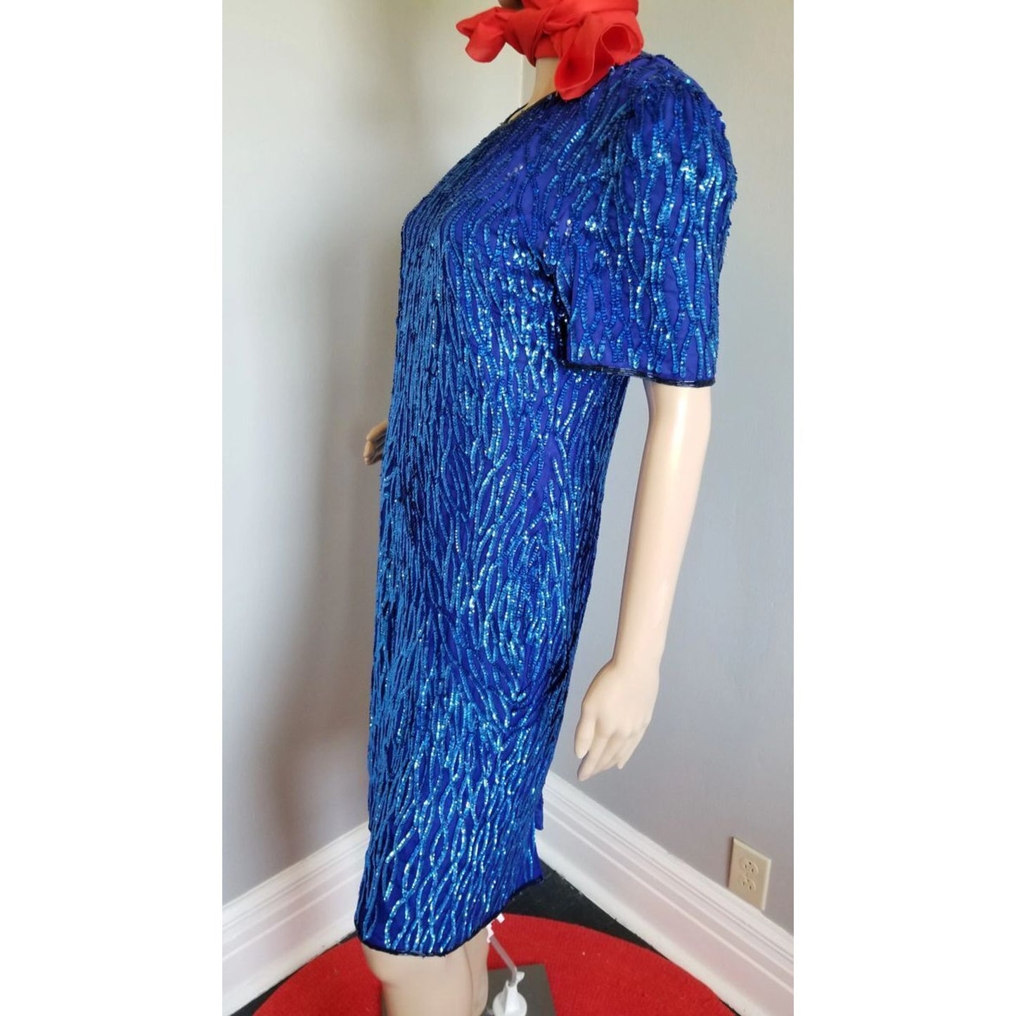 80s Vintage Carina Royal Blue Sequined Dress - M