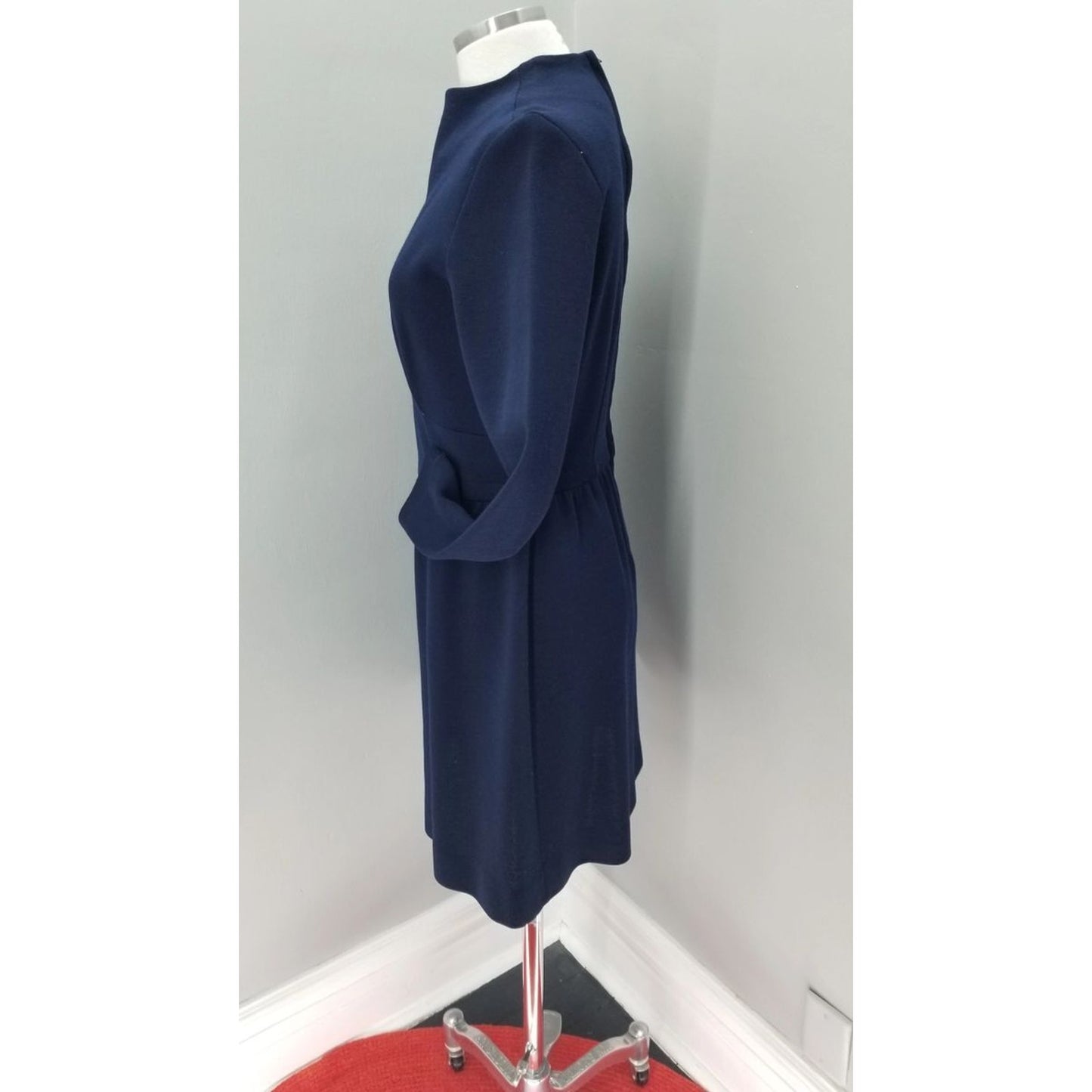 60s Vintage Jonathan Logan Navy Blue Wool Knit Dress - M