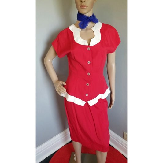 80s Vintage CRE CHE 2 Piece Red & White Outfit - XS