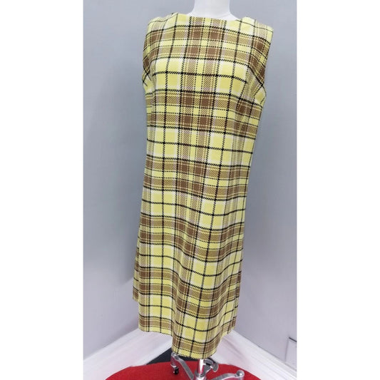 70s Vintage Handmade Plaid Shift Dress / Jumper Yellow, Tan, Black - L