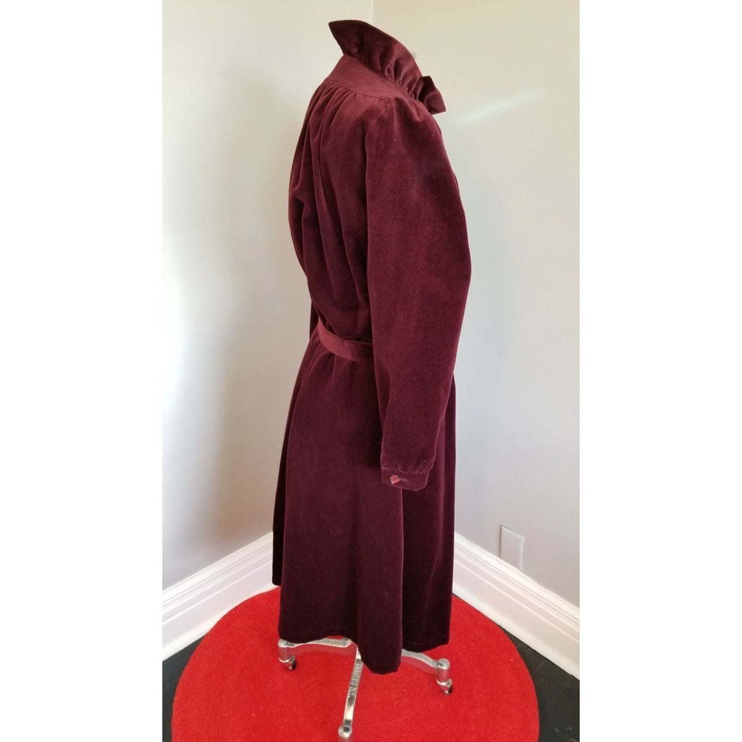 80s Vintage mhi Velvet Textured Ruffle Overcoat - M