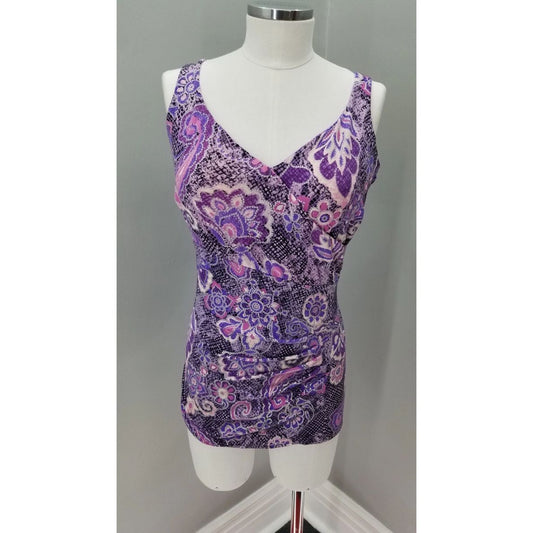 90s Vintage Maxine Purple Floral One Piece Swimsuit - L