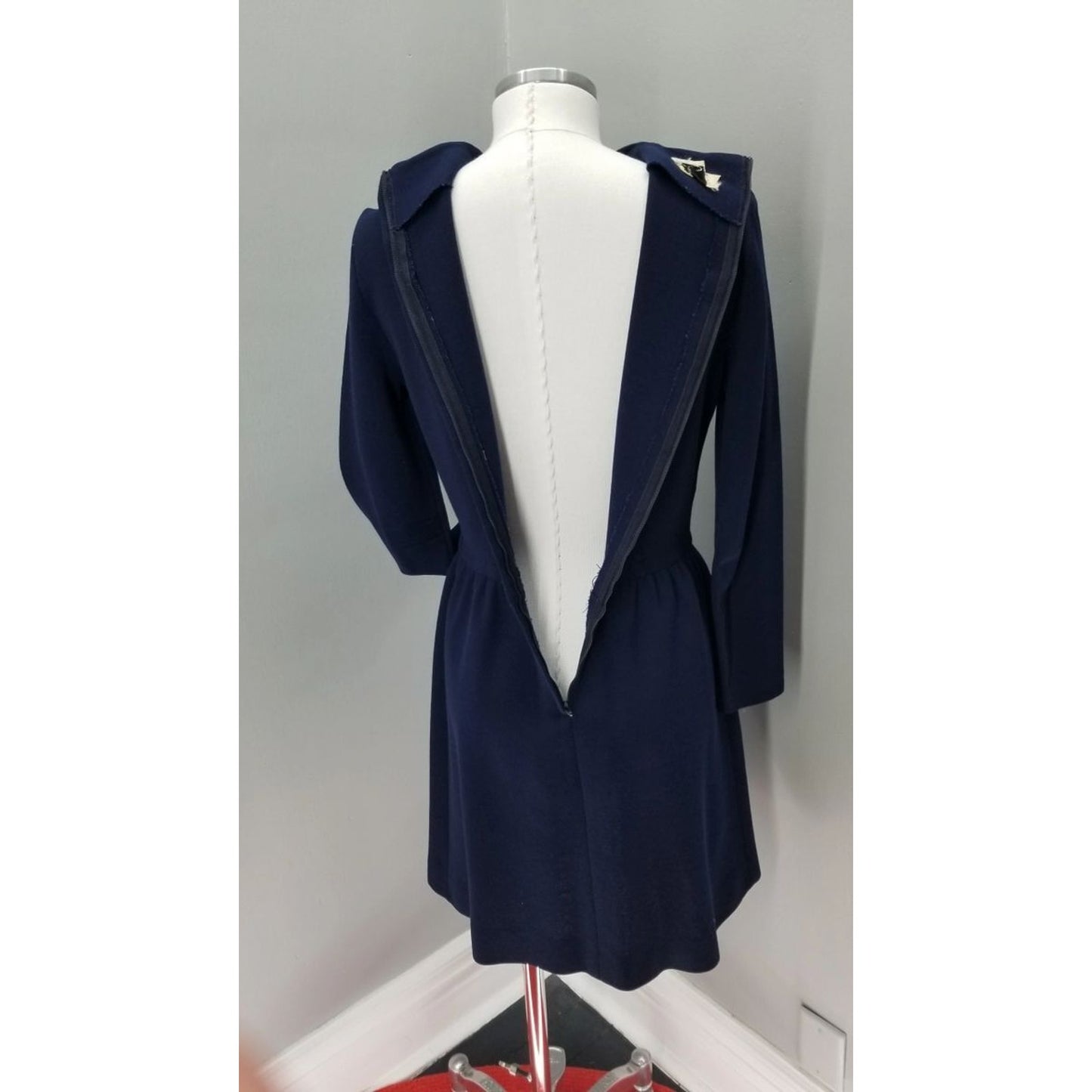 60s Vintage Jonathan Logan Navy Blue Wool Knit Dress - M