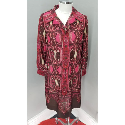 70s Vintage Lady Mendel Double Knit Shift Dress, Cool Design - M