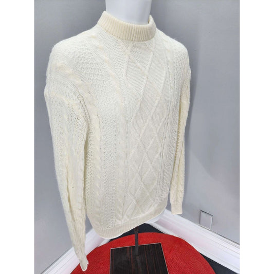 50s Vintage Mens Crewneck Sweater, Winter White, Made in Japan - XL