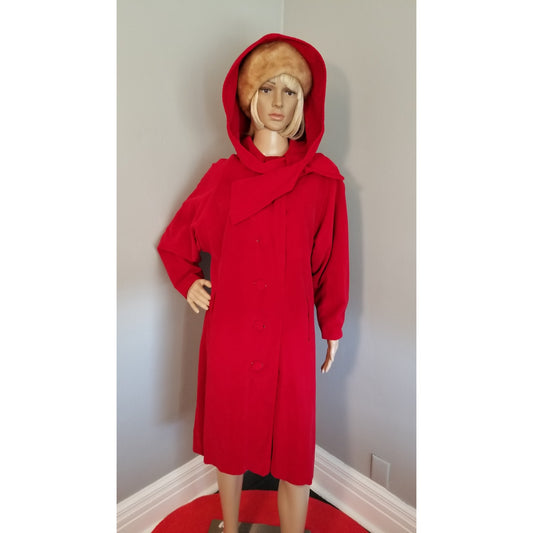 60s Vintage Snooty Fox  Bright Cherry Red Velvet Coat - M