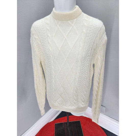 50s Vintage Mens Crewneck Sweater, Winter White, Made in Japan - XL