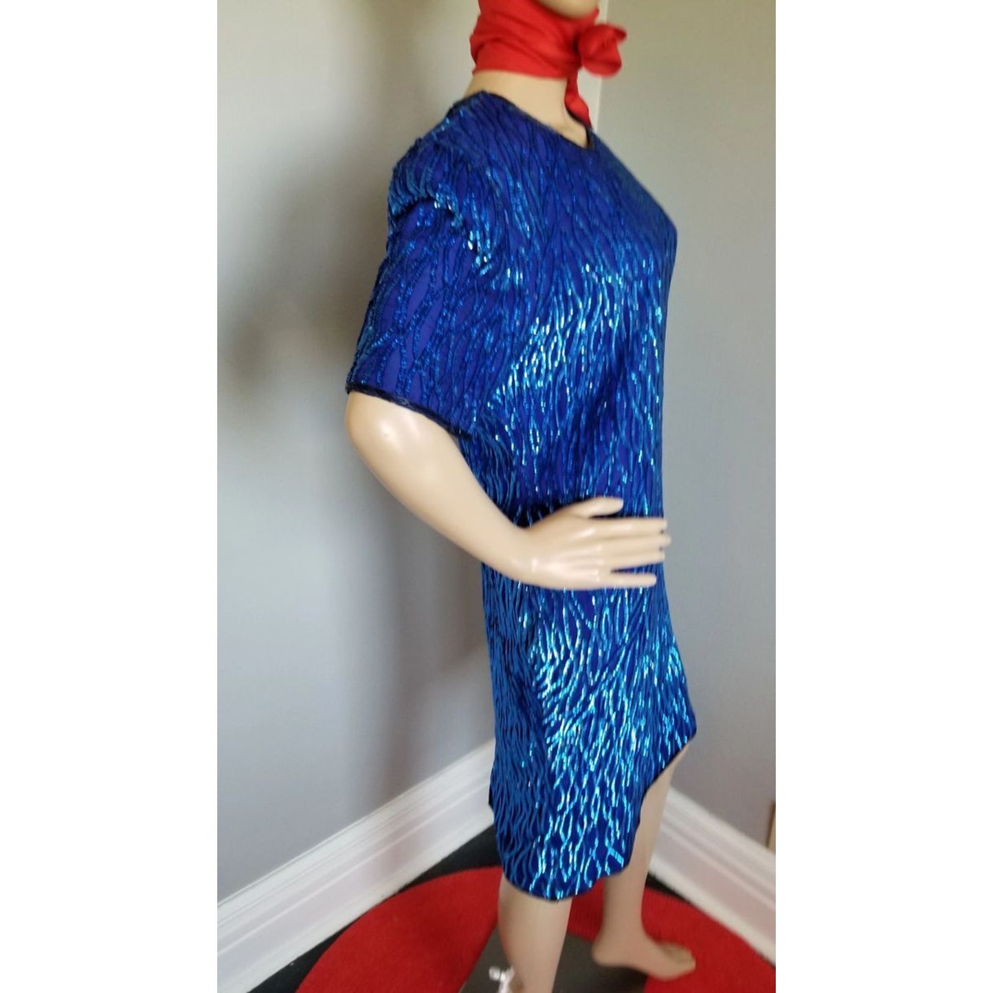 80s Vintage Carina Royal Blue Sequined Dress - M
