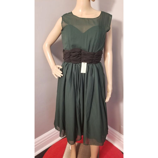 Lindy Bop Hunter Green Illusion Cocktail Dress - L