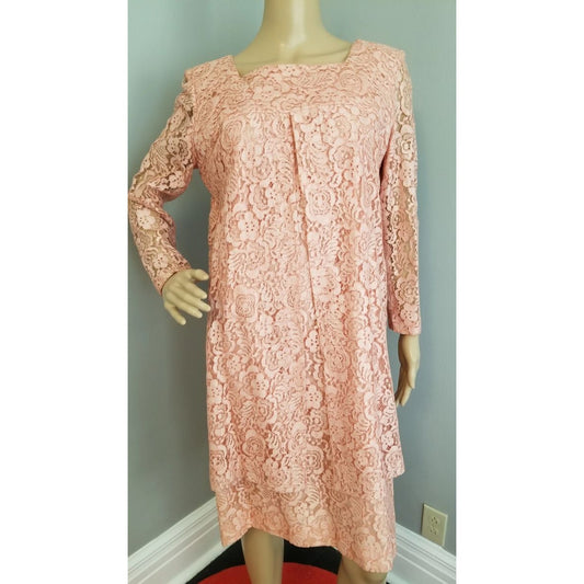 60s Vintage Pink Lace Sheath Dress - M/L