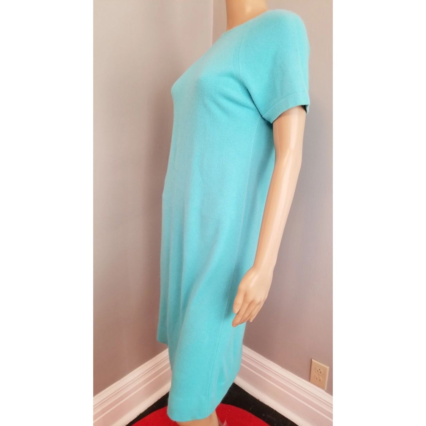 60s Vintage Robin Egg Blue Sweater Shift Dress - M/L