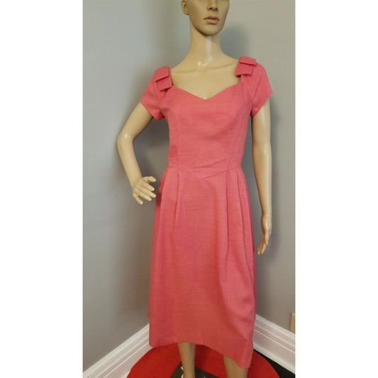 80s Vintage House of Bianchi Soft Red Linen Dress - M