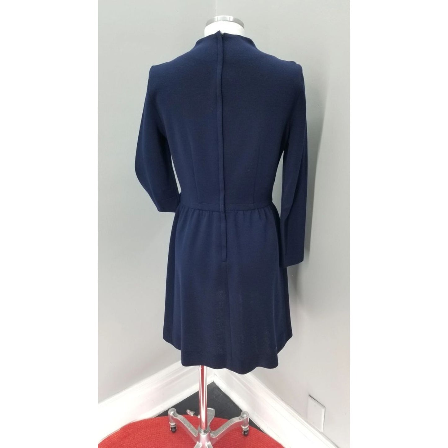 60s Vintage Jonathan Logan Navy Blue Wool Knit Dress - M