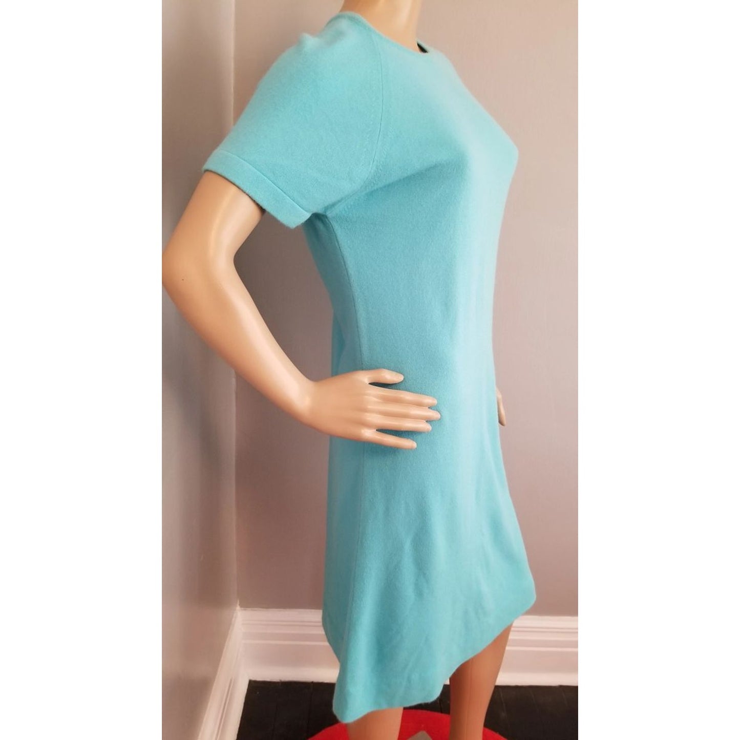 60s Vintage Robin Egg Blue Sweater Shift Dress - M/L