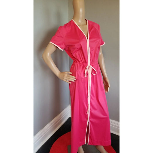70s Vintage Vanity Fair Hot Pink Robe with Light Pink Detail - S
