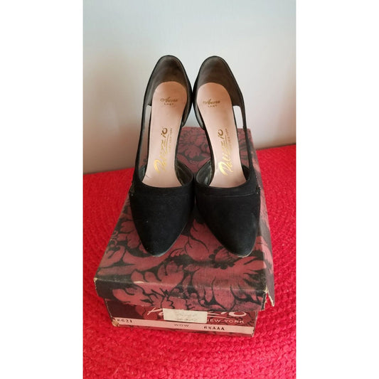 50s Vintage Palizzio Stilettos Shoes in Black Suede - 6.5