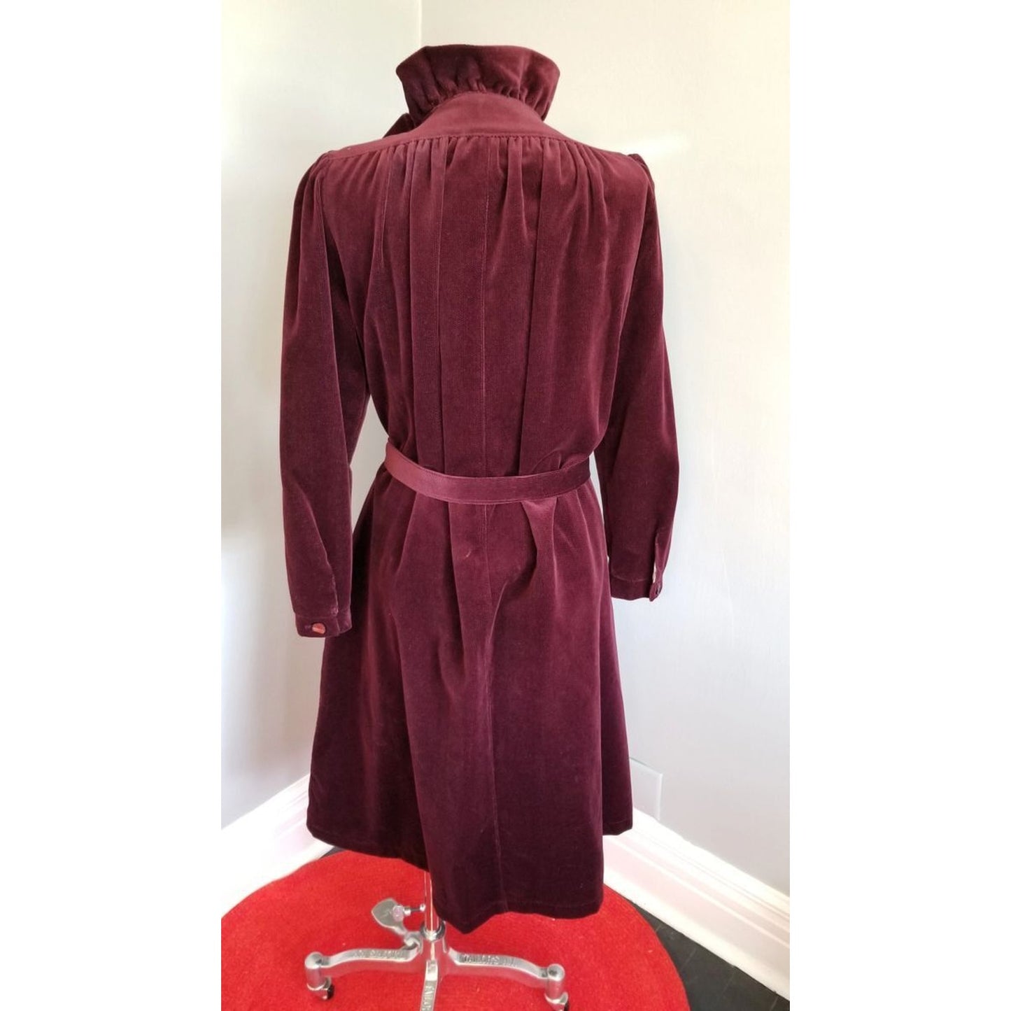 80s Vintage mhi Velvet Textured Ruffle Overcoat - M