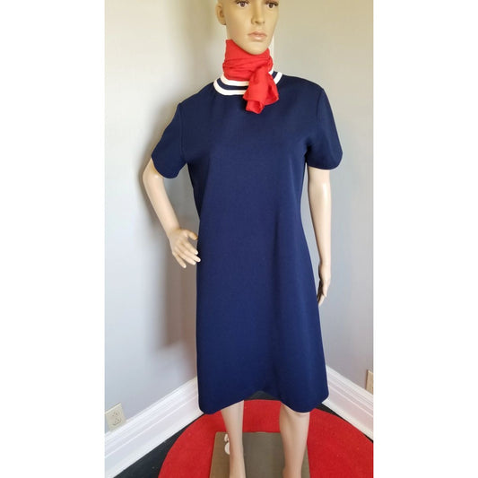 70s Vintage Hob.nobber Navy Shift Dress with White Baseball Shirt Crew Neck - L