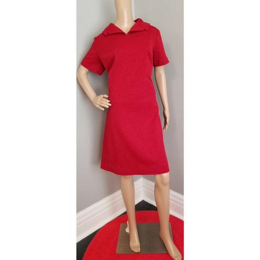 60s Vintage Handmade Dark Red Textured Polyester Day Dress - L