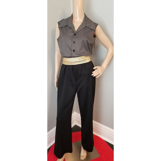 70s Vintage Alden's Fashions Black and White Polka-dot Jumpsuit - M