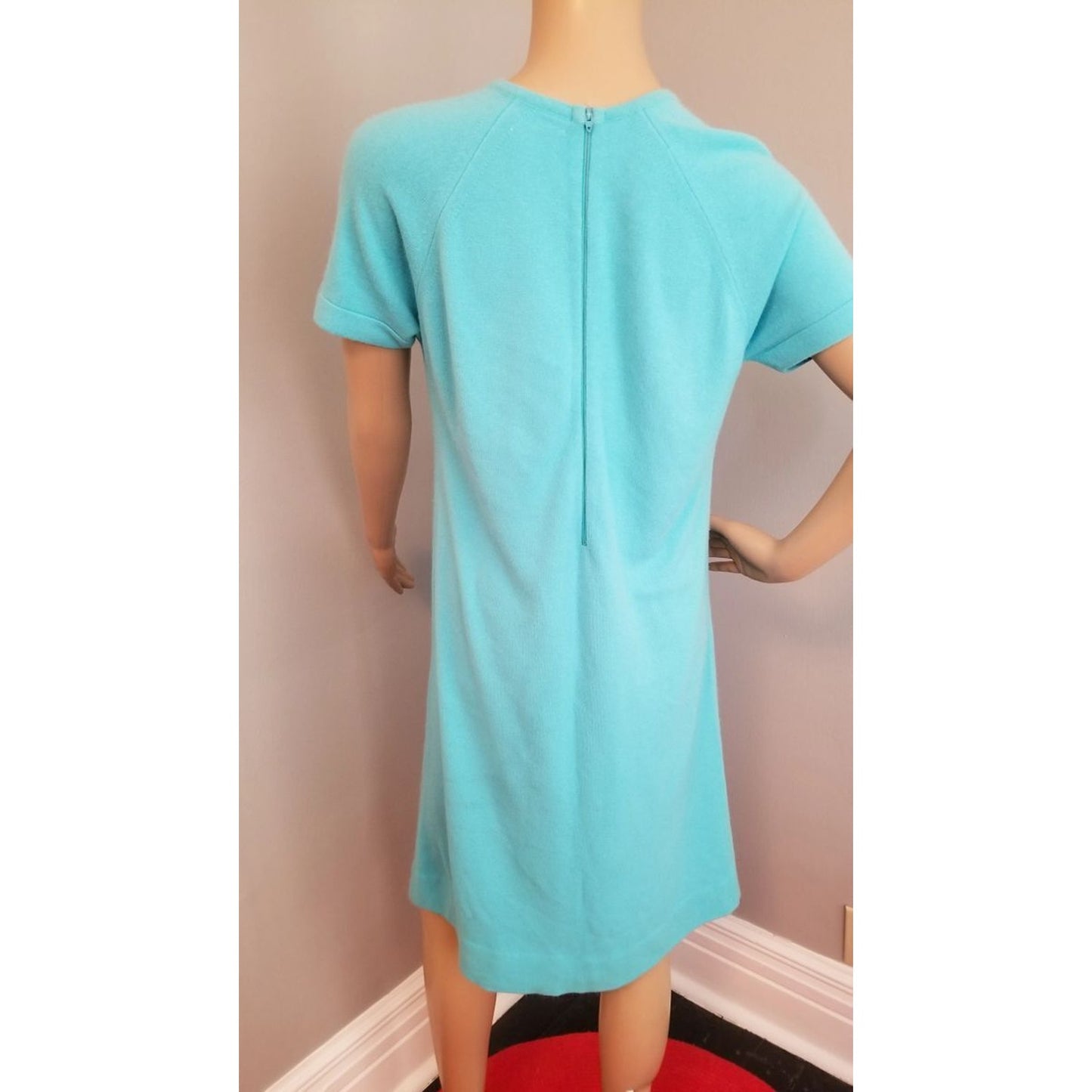 60s Vintage Robin Egg Blue Sweater Shift Dress - M/L