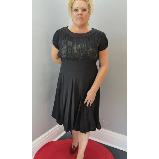 50s Vintage Super Sweet Black Illusion Cocktail Dress - 1X