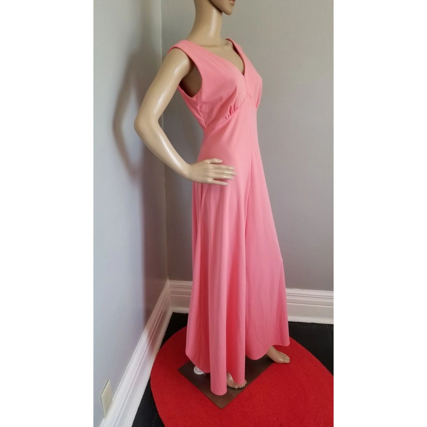 70s Vintage Super Cute Handmade Salmon Empire Waist Maxi Dress - M