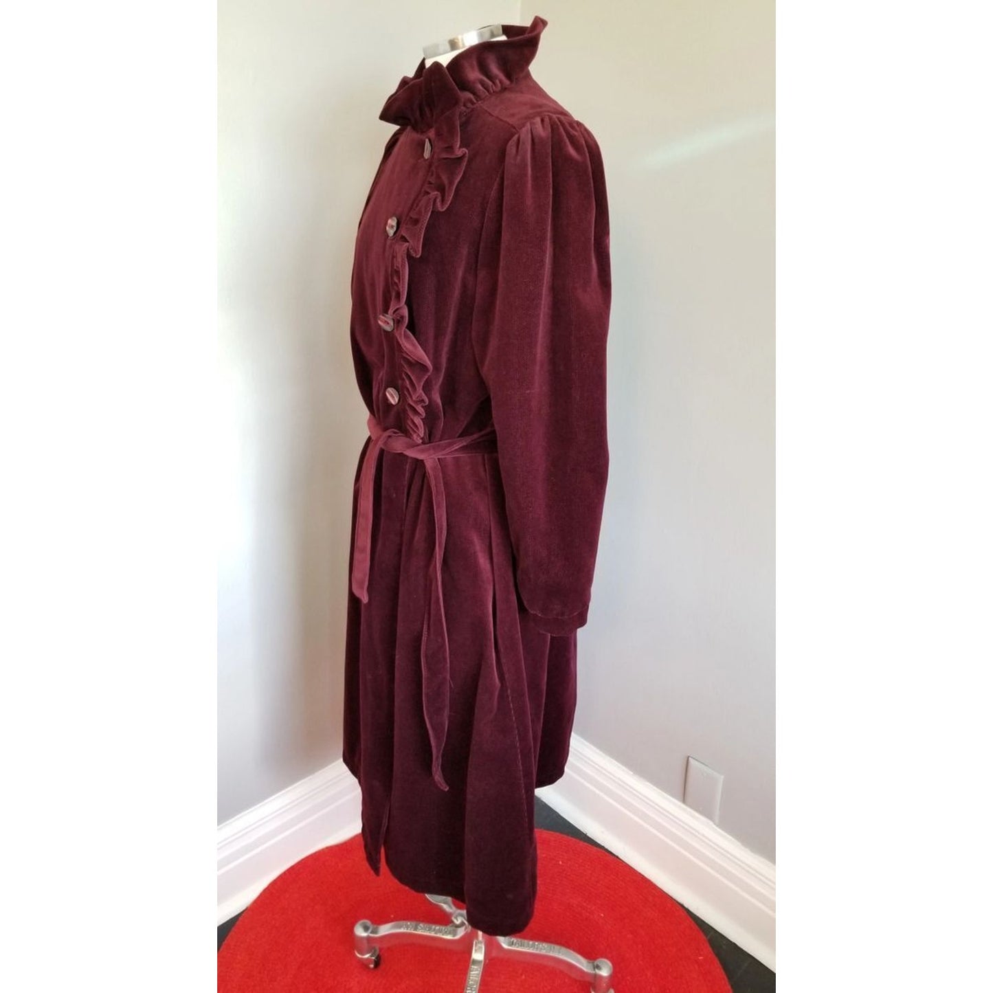 80s Vintage mhi Velvet Textured Ruffle Overcoat - M