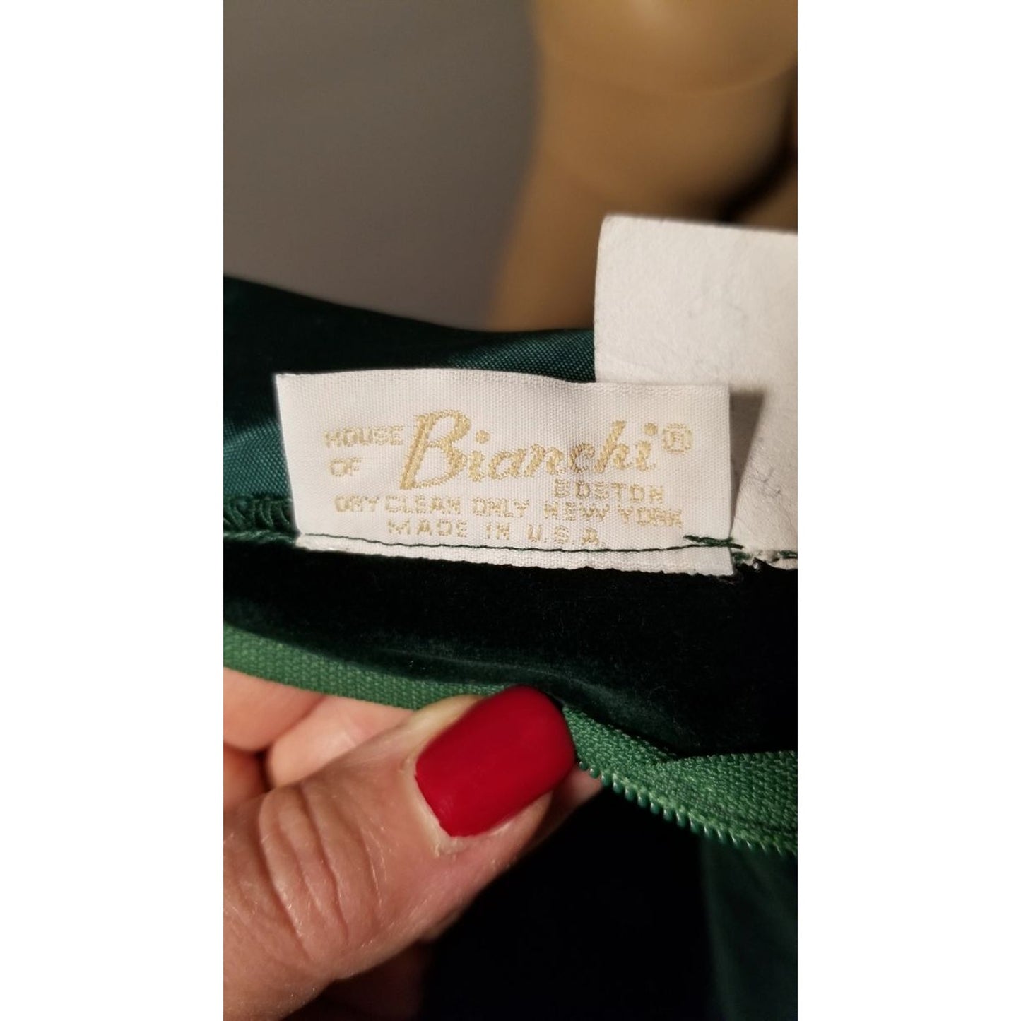 80s Vintage House of Bianchi Deep Hunter Green Velvet Maxi Dress - M/L