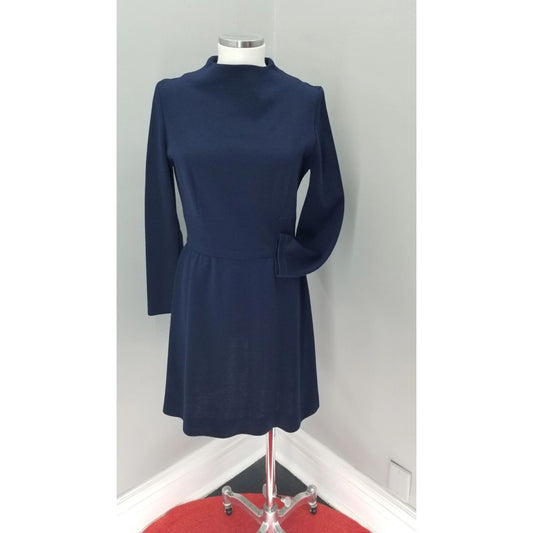 60s Vintage Jonathan Logan Navy Blue Wool Knit Dress - M