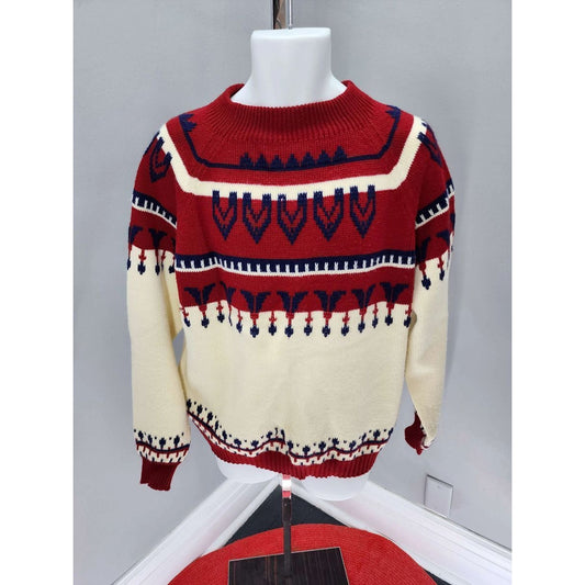 70s Vintage Classic Crewneck Sweater - Winter White & Dark Red - XL