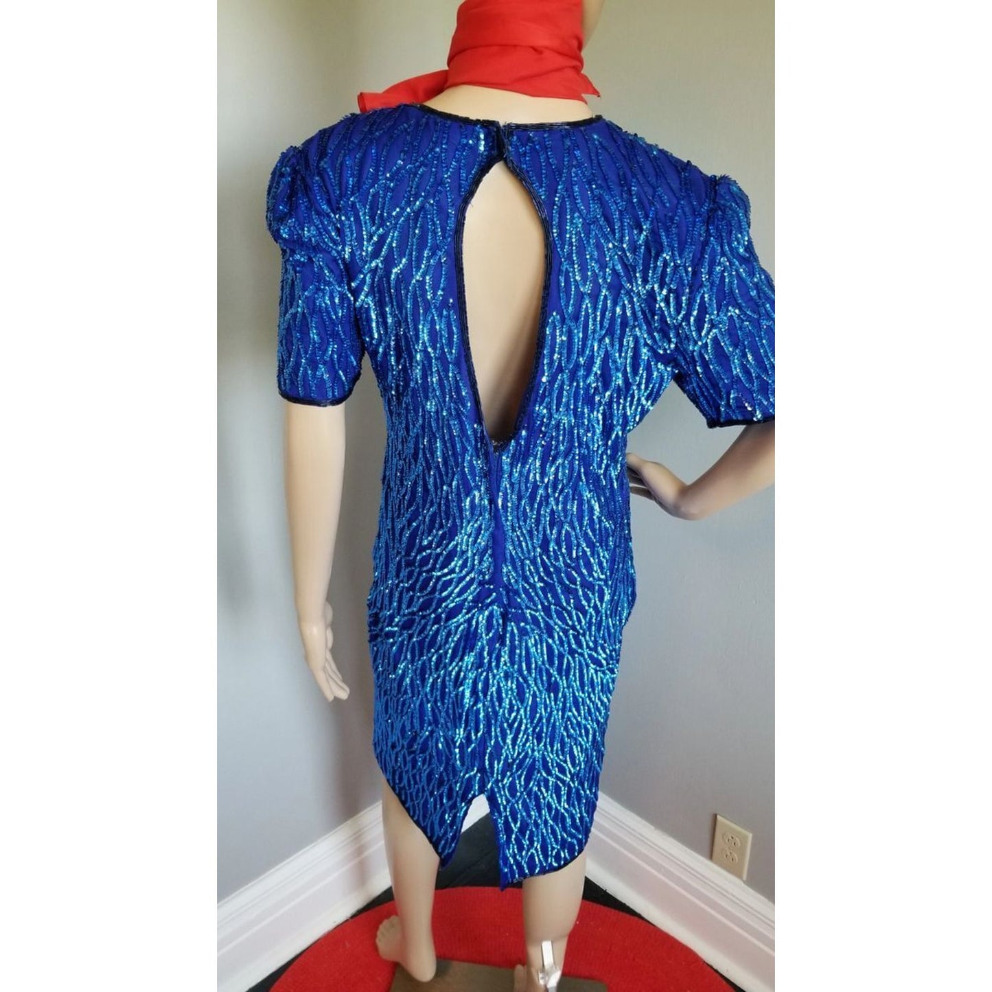 80s Vintage Carina Royal Blue Sequined Dress - M