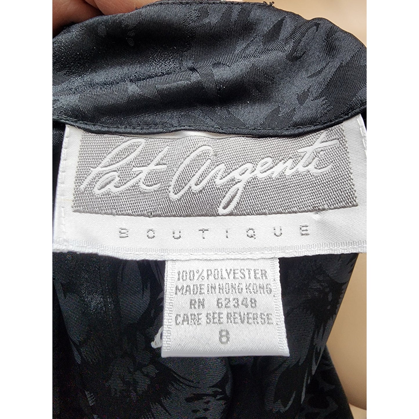 80s Vintage Pat Argenti Boutique Black Faux Wrap Dress - M