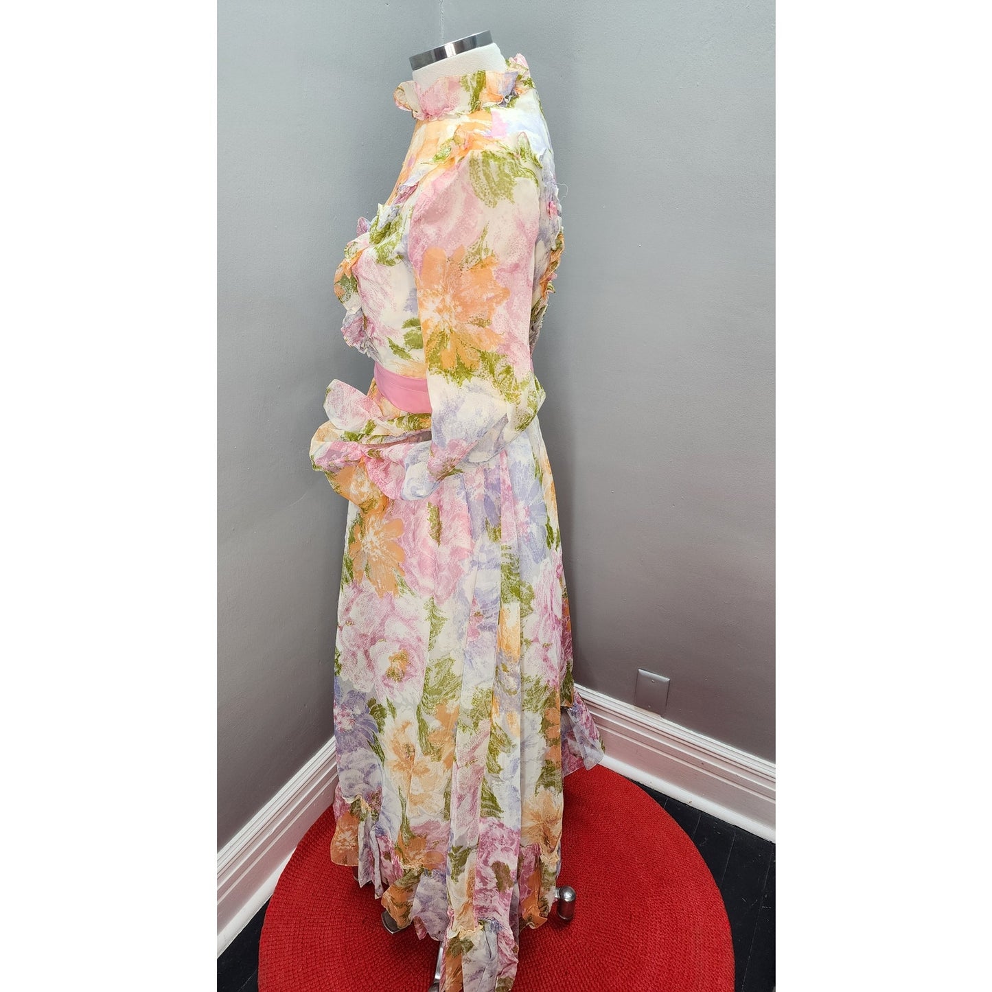 70s Vintage Muted Poppies Prairie Maxi - S