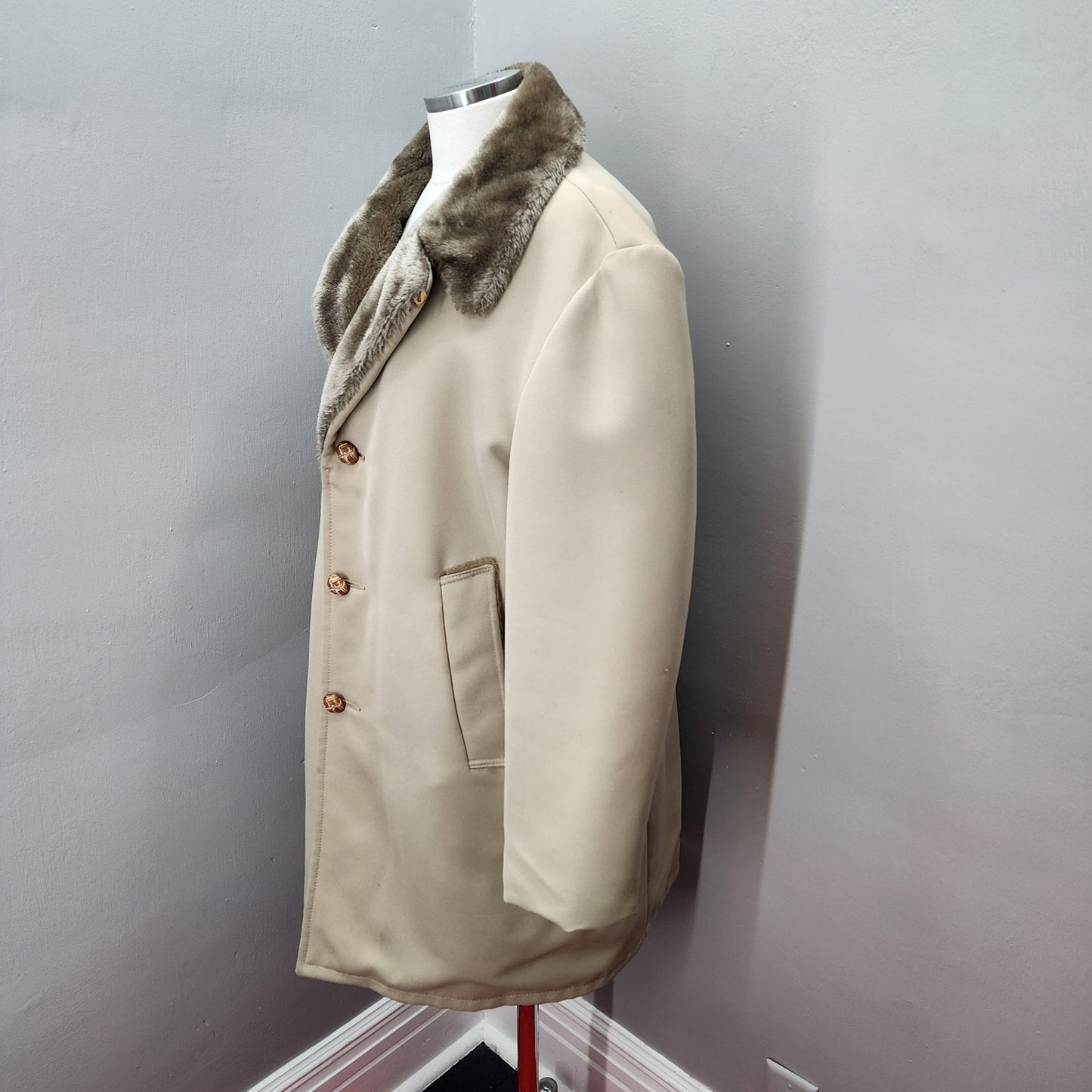 70s Men's Fox Knapp Short Winter Trench Coat - L 44R