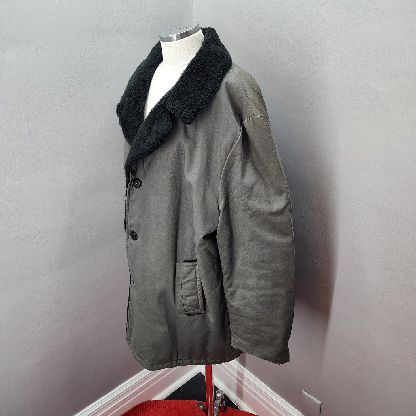 70s Men's Haband Short Winter Faux Fur Lined Denim Coat - XL