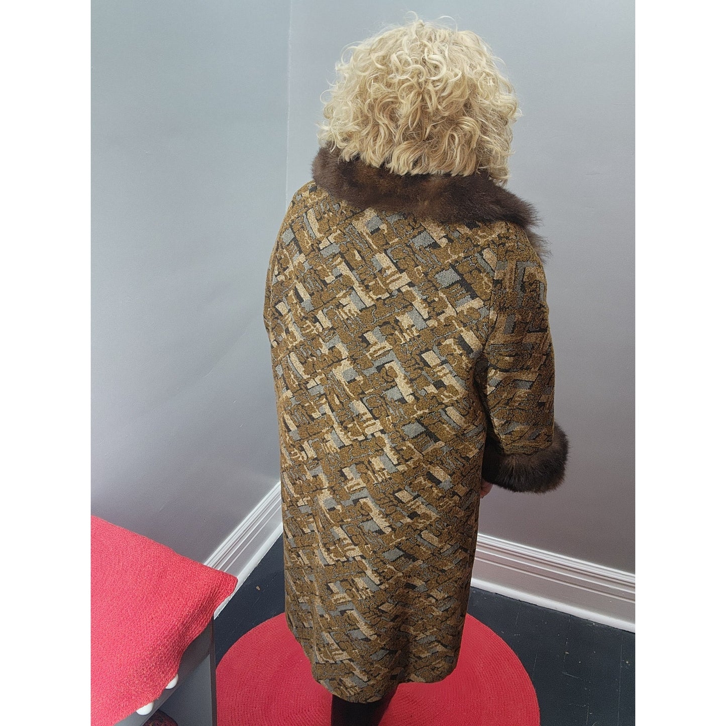60s Vintage Kalin's (Holly Classic)Tapestry Coat w/Fur Trim - XXL