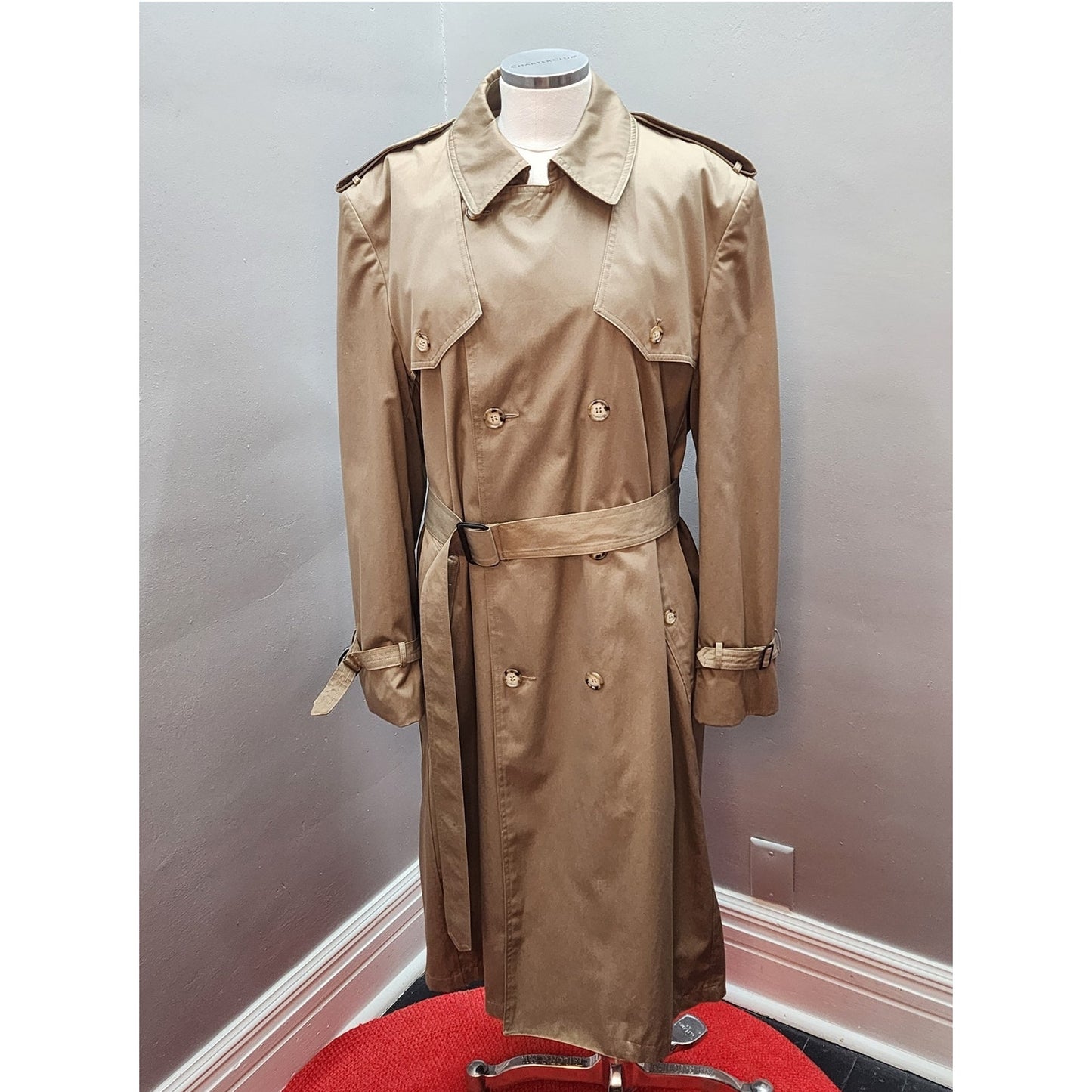 80s Vintage Men's Khaki Stafford All Weather Trench Coat - 44L