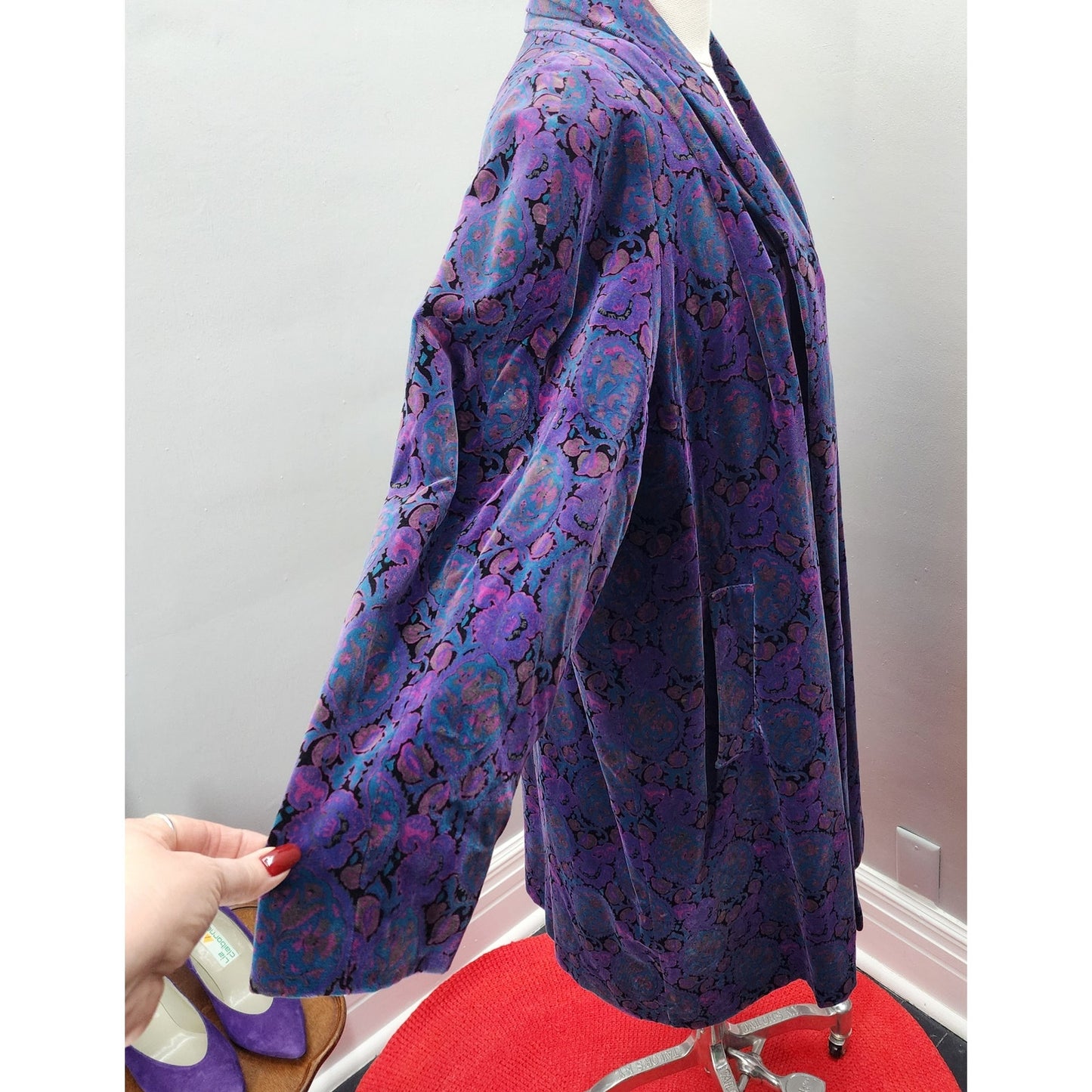 80s Vintage Velvet Oversize Coat Jacket Classic 80s - L