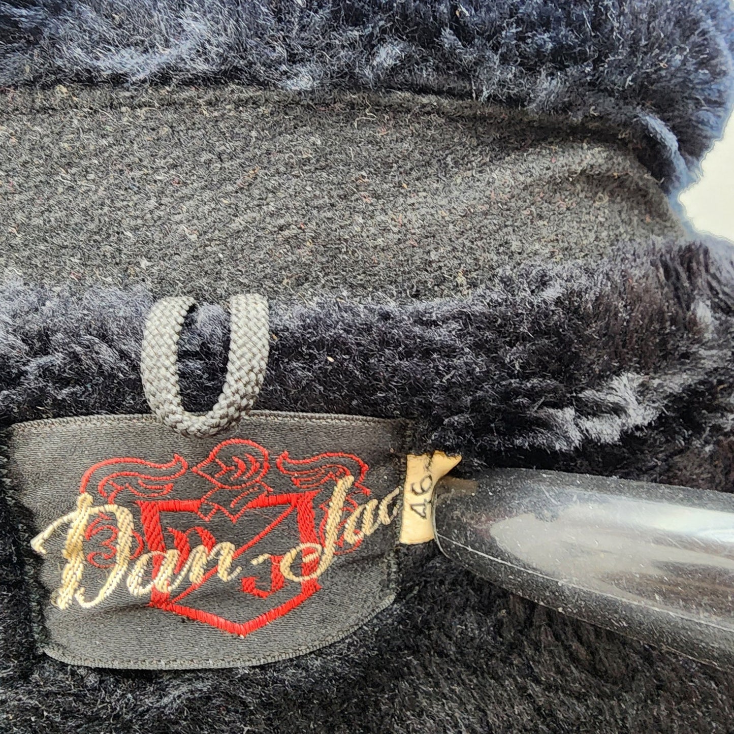 80s Men's Dan Jac Black Wool Winter Coat, Faux Fur - 46R