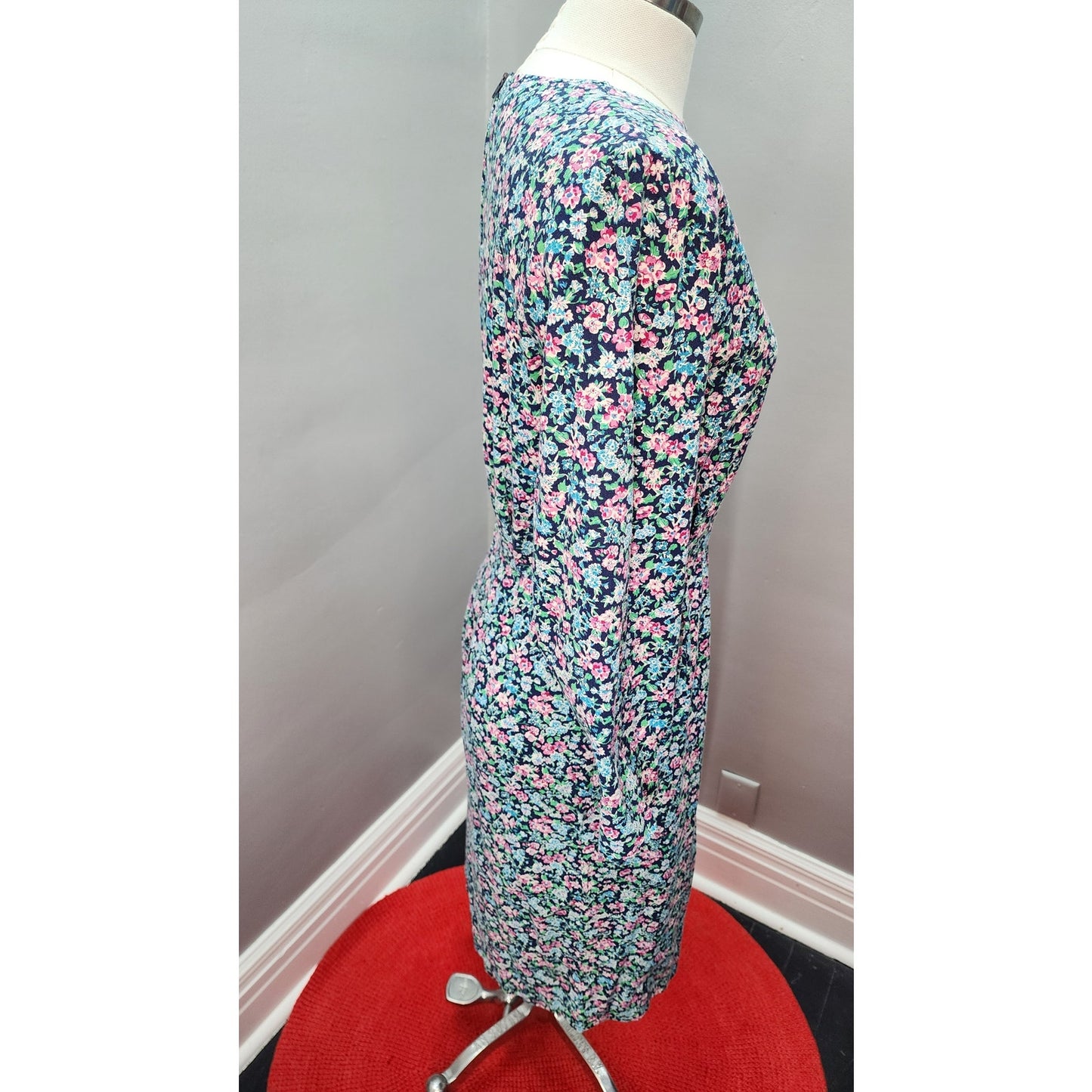 80s Vintage Handmade Cotton Floral Wiggle Dress - M