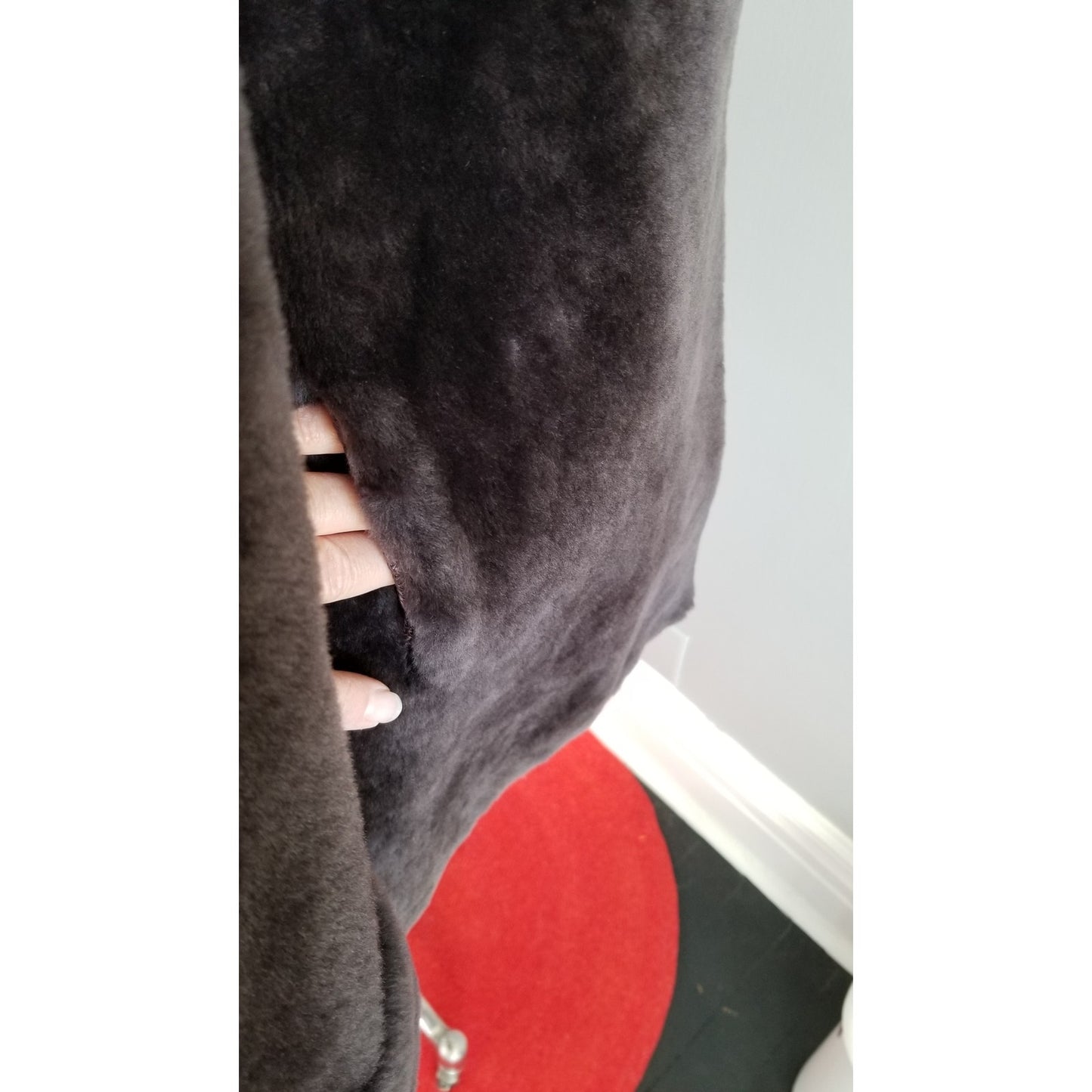 50s Vintage Charcoal Gray Mouton Fur Car Coat -  L