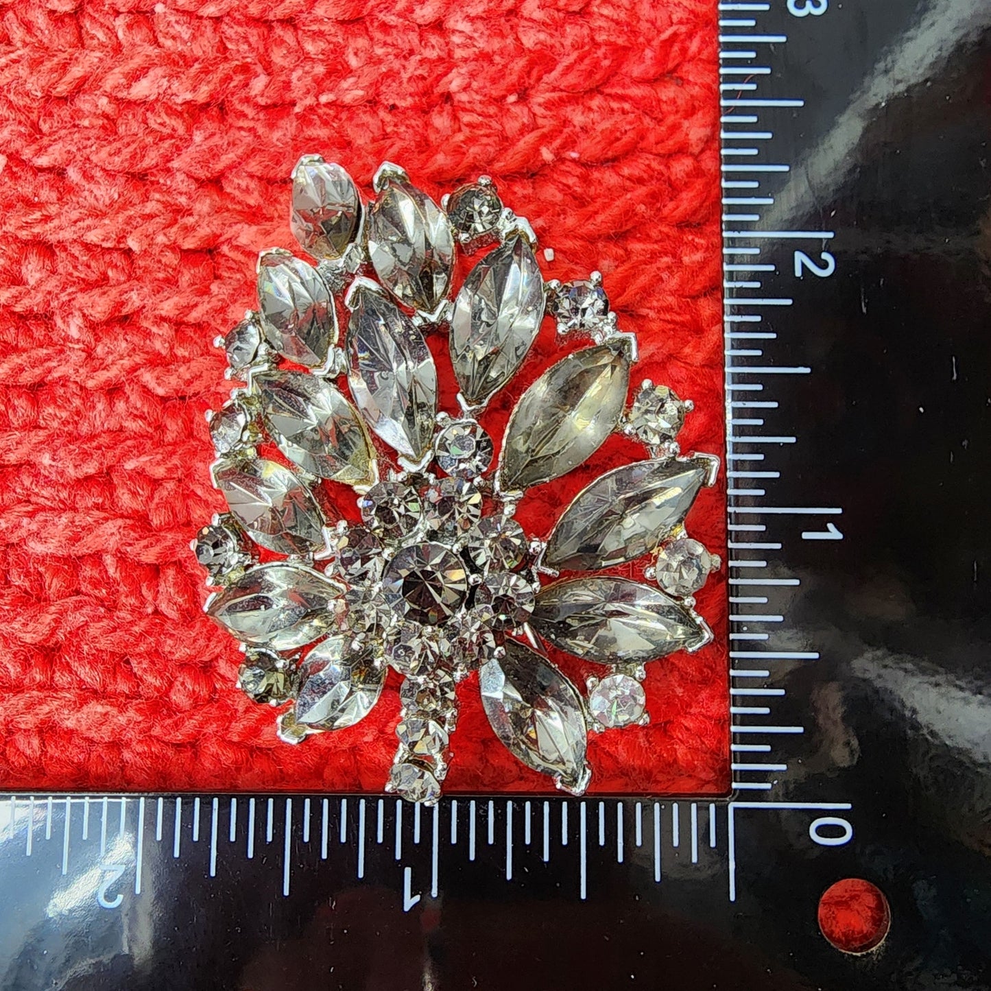 50s Vintage Weiss Lapel Brooch Pin, Smokey Grey Rhinestone, Silver Hardware