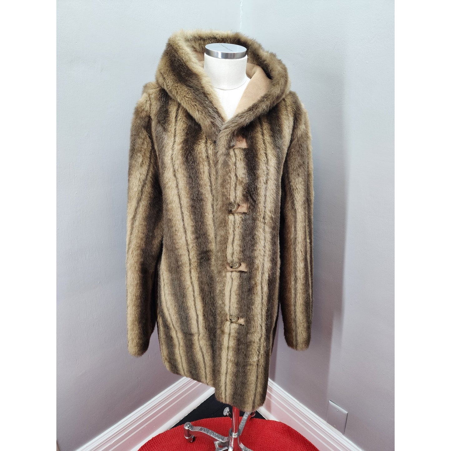 90s Vintage Dennis Basso Reversible Faux Suede and Mink Fur Coat - XL