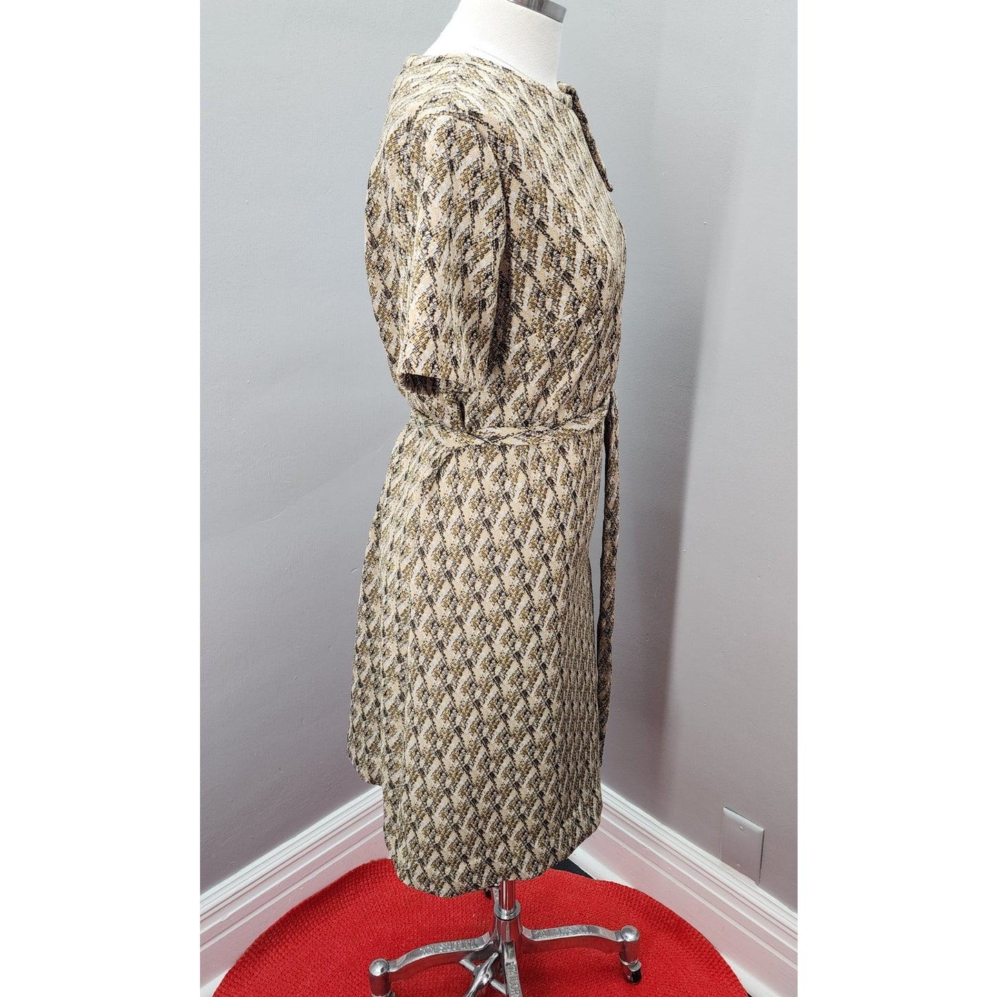 70s Vintage Korell Shift Dress In Cute Abstract Design - XL